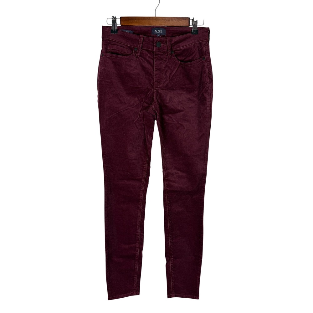 NYDJ Ami Skinny Corduroy Pants Grenache Burgundy High Rise Lift Tuck Size 0 NEW